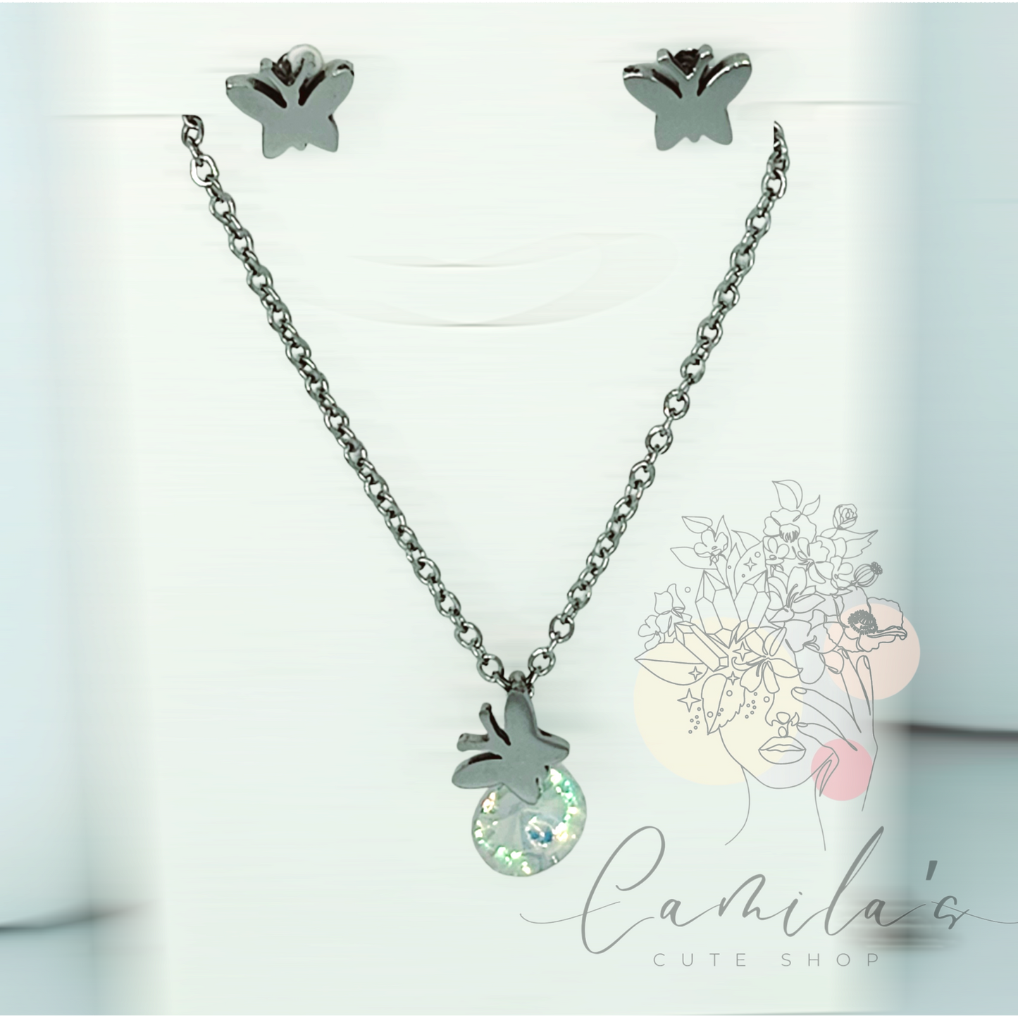 Butterfly Zirconia Necklace and earring set