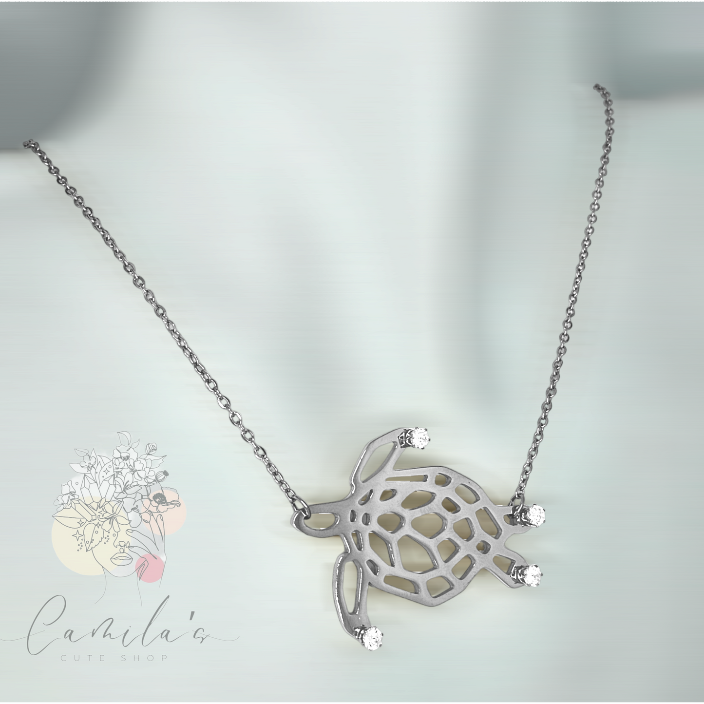 FASHION CUTE STAINLESS STEEL TURTLE TORTOISE PENDANT ZIRCONIA NECKLACE