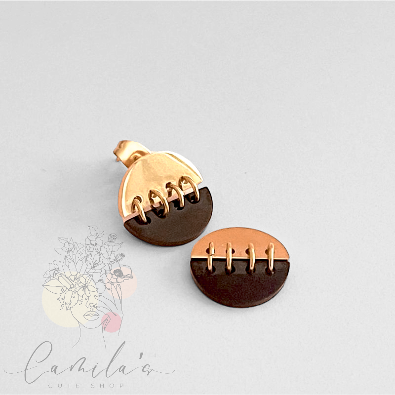 Circular Geometric Gold and Bluing Earrings Stainless hypoallergenic