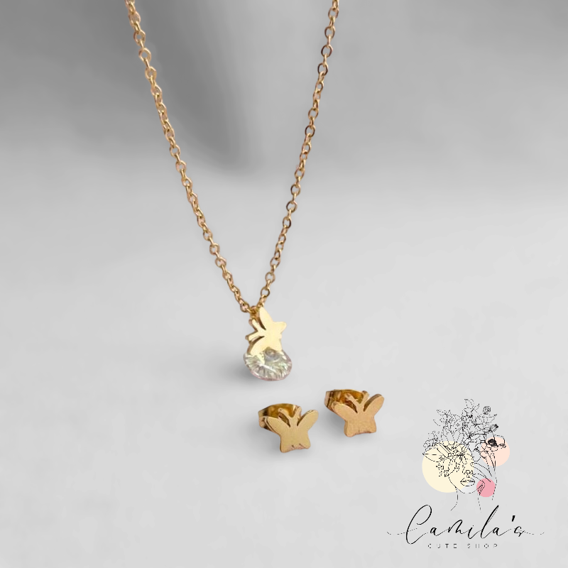 Butterfly Zirconia Necklace and earring set
