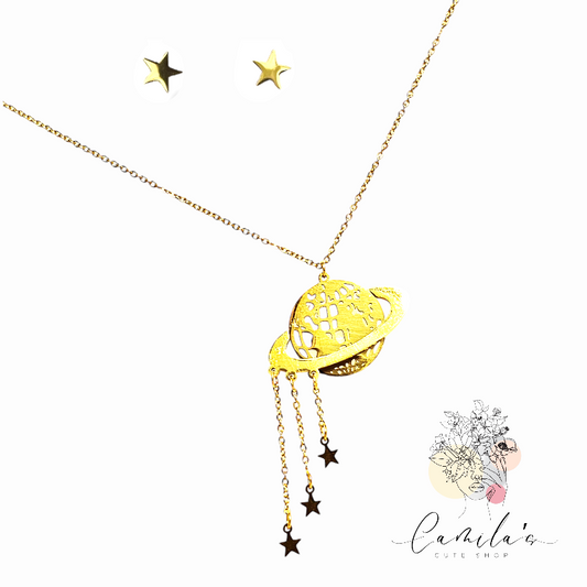 Special Saturn Planet necklace and star earring