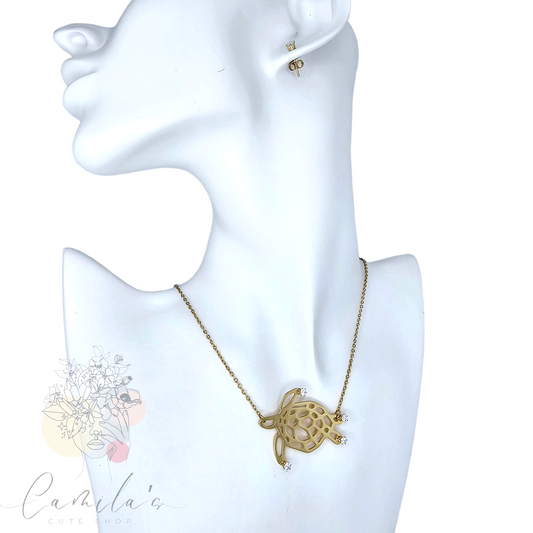 FASHION CUTE STAINLESS STEEL TURTLE TORTOISE PENDANT ZIRCONIA NECKLACE