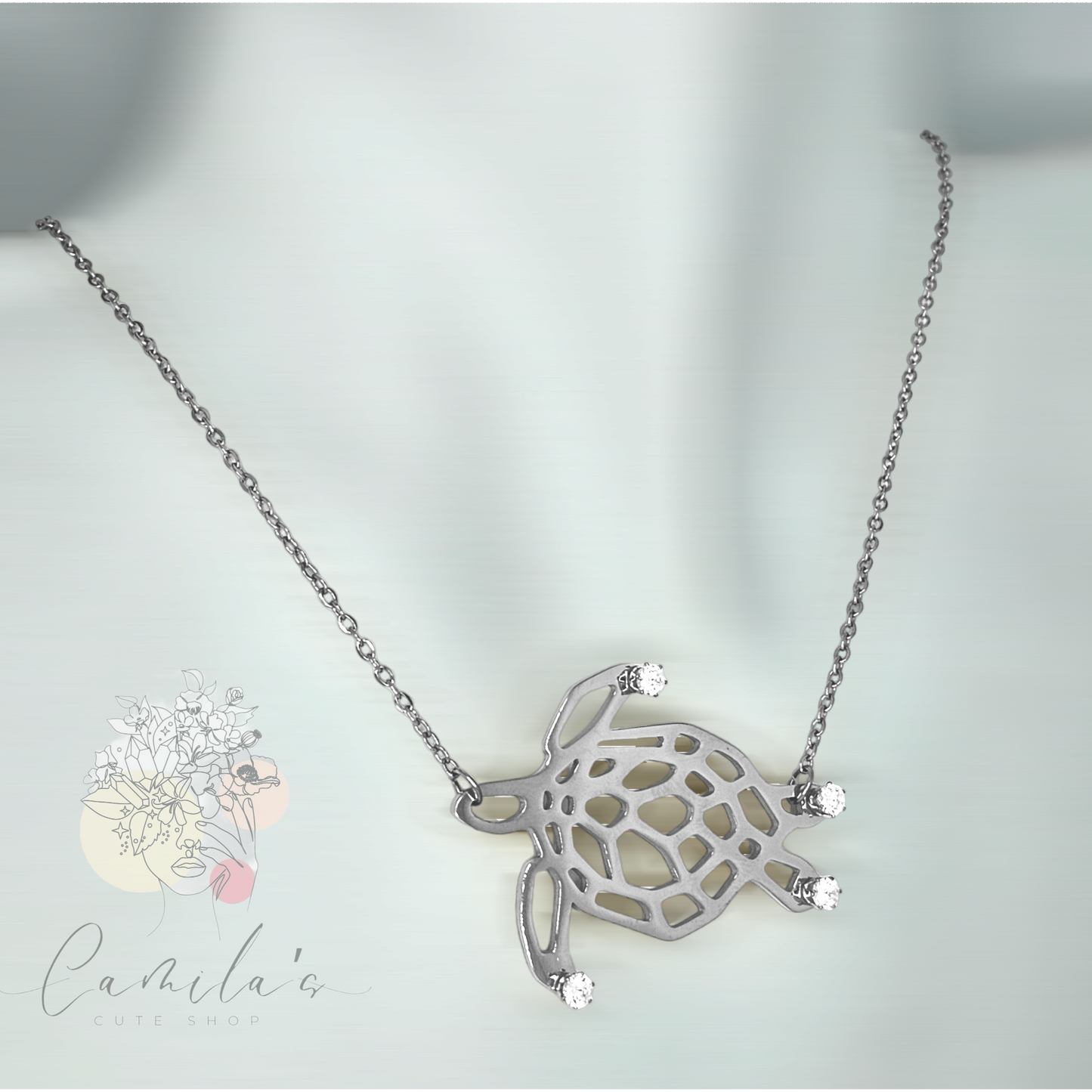 Fashion Cute Stainless Steel Turtle Tortoise Pendant Zirconia Necklace