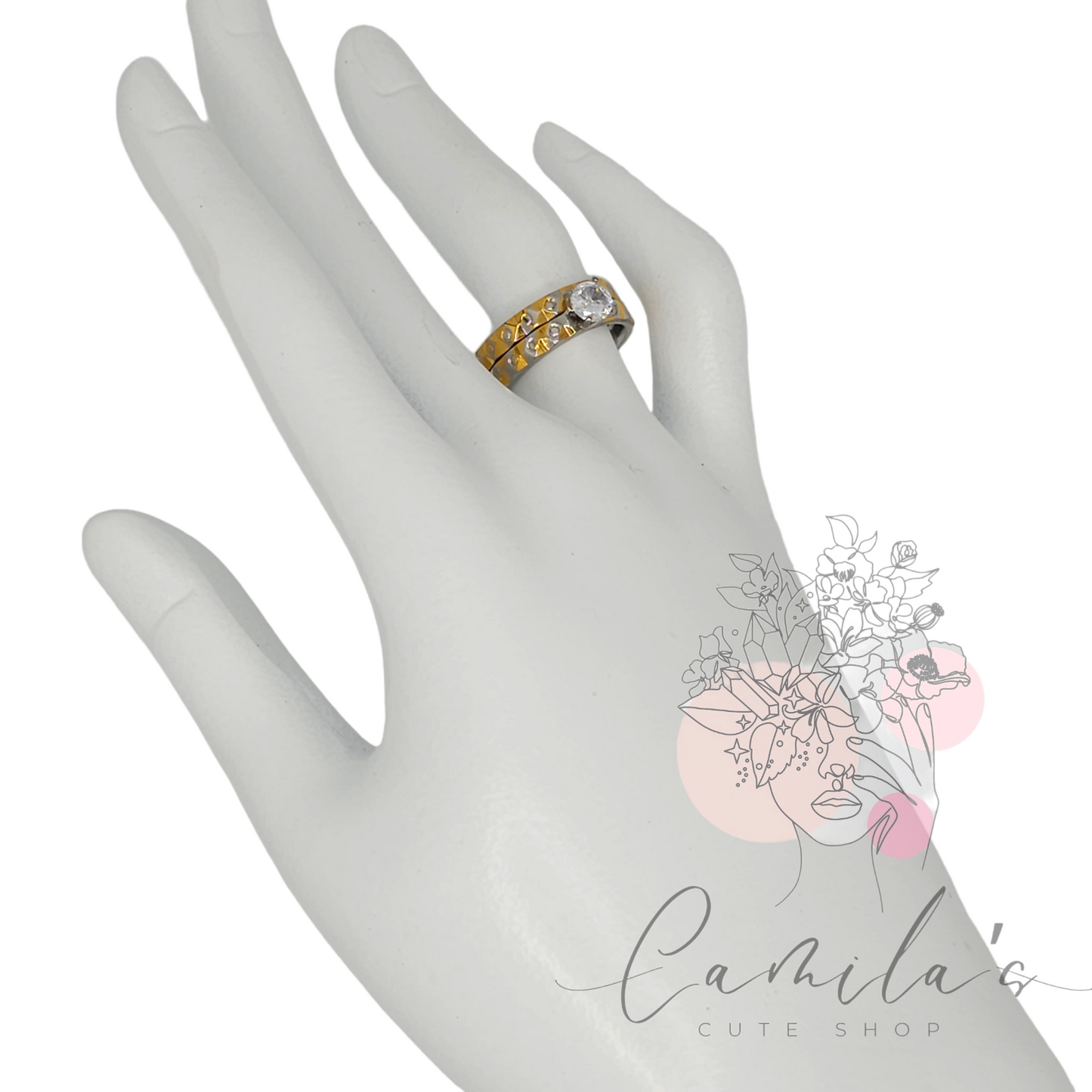 Delicate Texturized Silver and Gold Rings Couple Rings Stainless Steel
